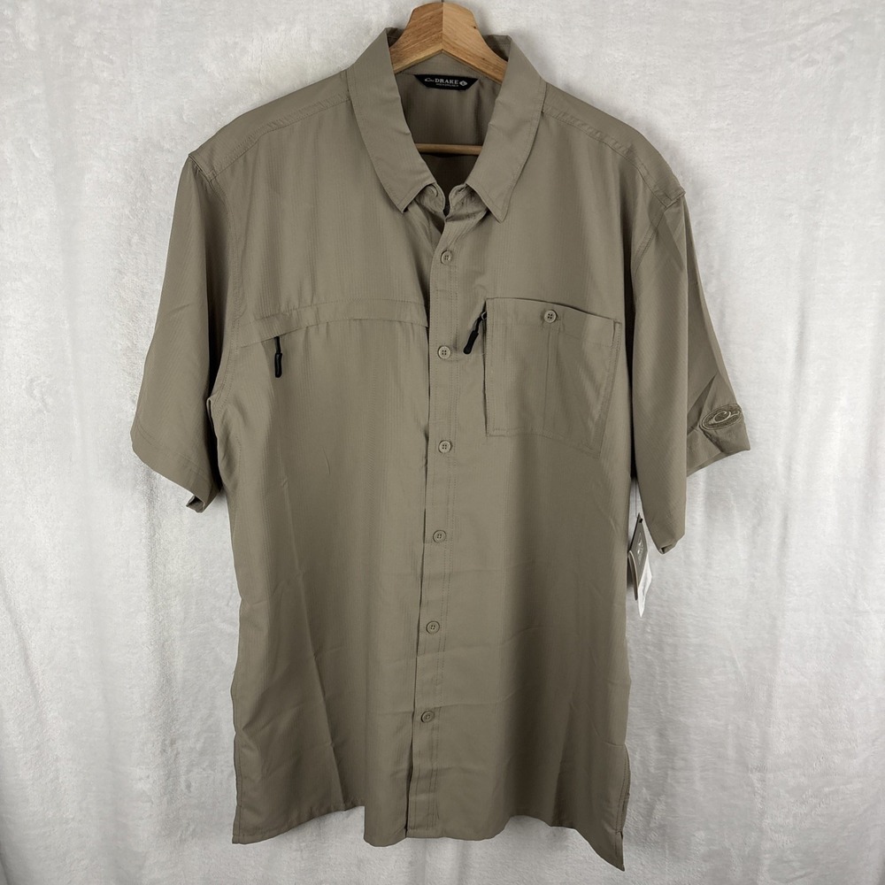 DRAKE WATERFOWL Mens 8-Shot Flyweight AD9500 Short-Sleeved Shirt Khaki Large NWT